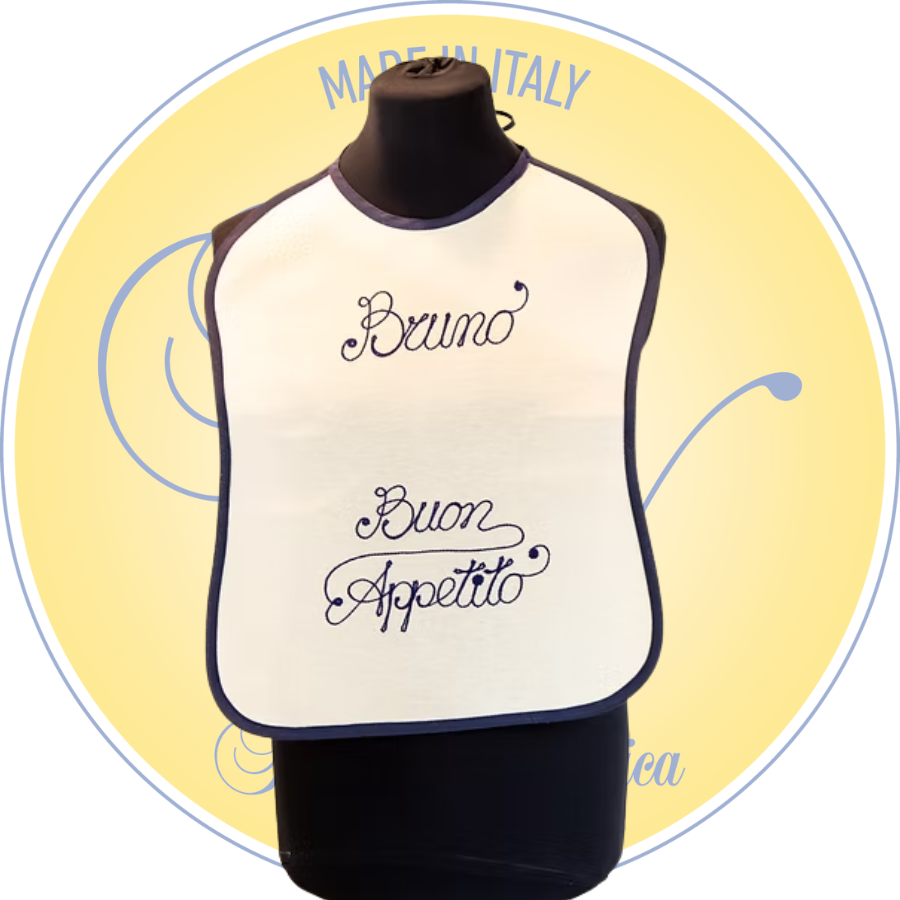 Bavaglione per adulto personalizzato con nome ricamato, Ricami Veronica