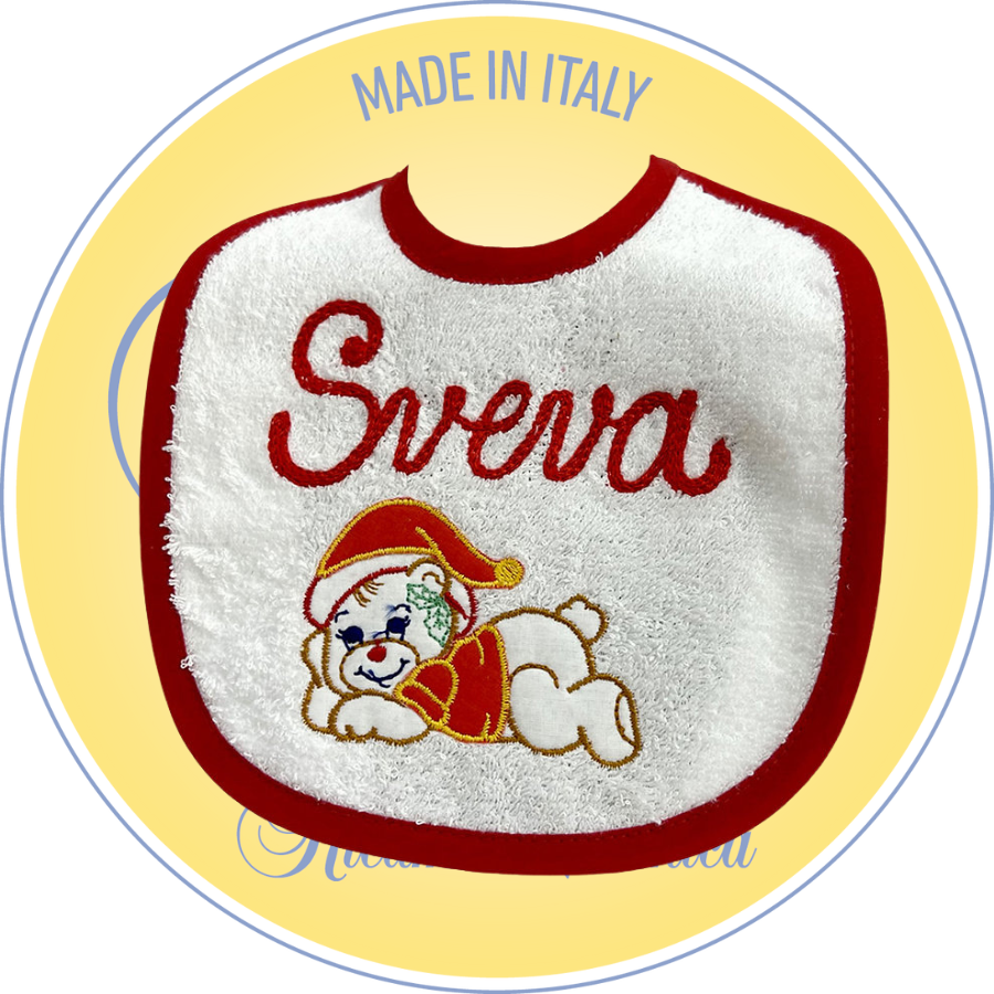 Bavaglio Baby, dettaglio del ricamo, Ricami Veronica