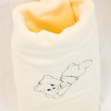 Coperta lettino in pile, colori azzurro beige e rosa, Ricami Veronica
