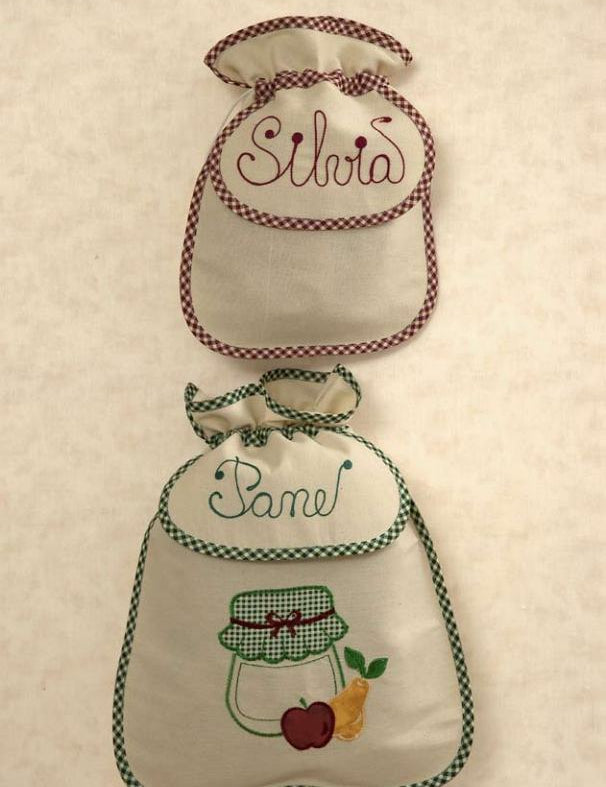 Sacco per il pane in cotone personalizzato con nome ricamato, Ricami Veronica