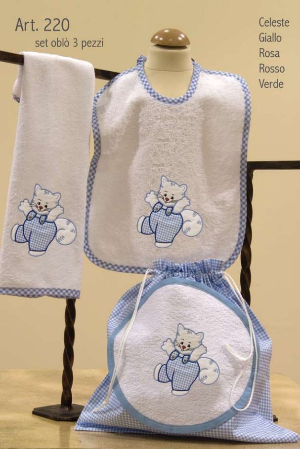 Set Oblo 3 pezzi per asilo personalizzato con nome ricamato, Ricami Veronica
